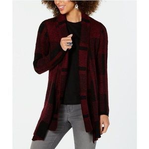 Style & Co Women's Plaid Jacquard Open Cardigan Sweater Purple/Maroon